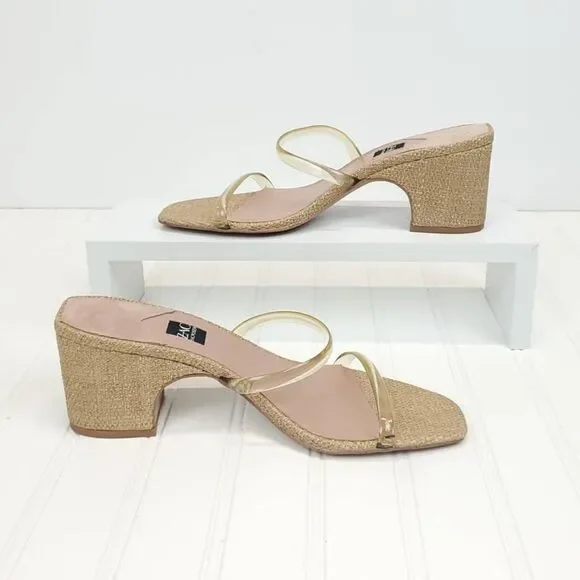 ZAC Zac Posen  US 9.5  Block Heels Saint Slide Sandals in Cashew Fabric - Picture 7 of 10